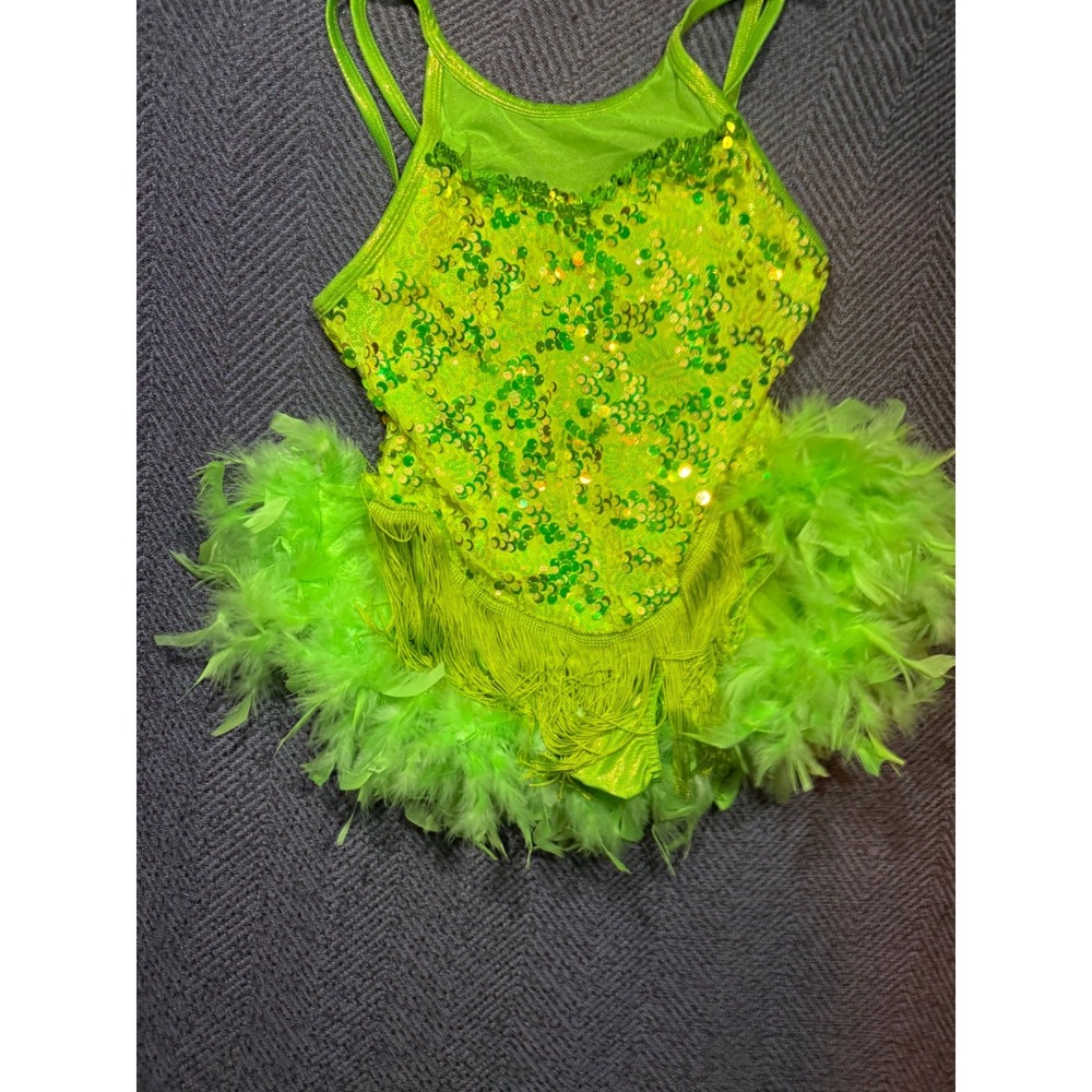 A Wish Come True CL Dance Costume Childrens XL Youth Child Feather Lime